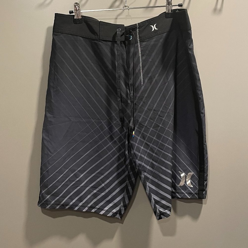 Hurley 34 Inch Black & Grey Stripe Board Shorts